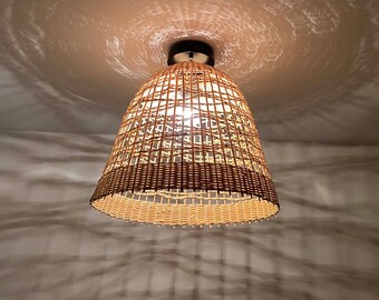 Handwoven Rattan Basket Flush Mount, Rustic Decorative Ceiling Light, Lampshade's Width 15.5''