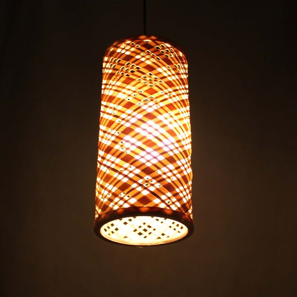 Handwoven Bamboo Pendant Light: Rustic Cylindrical Hanging Lamp (D5.5" x H11.8")