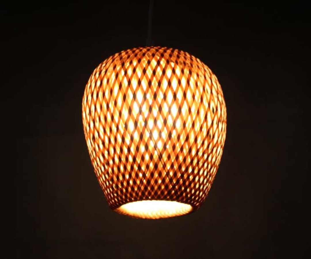 Double Lamp Shade Hand Woven From Bamboo Pendant Lamp One E27 Lighting