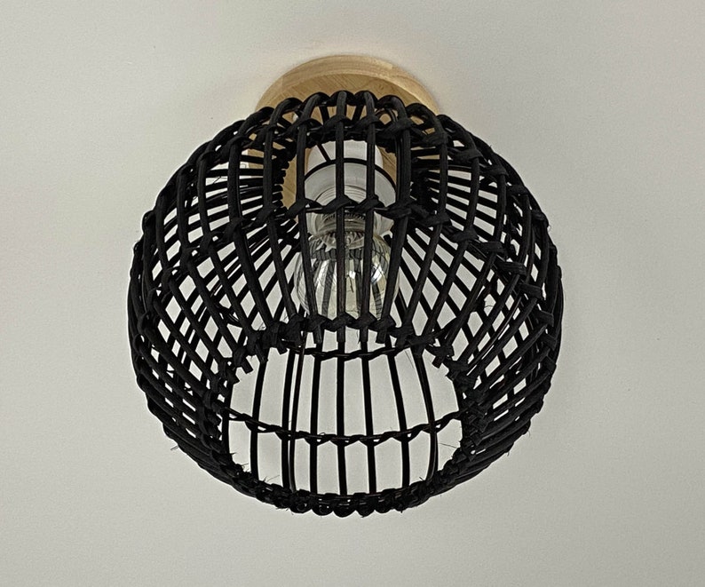 Small Spherical Rattan Flush Mount Lighting Fixture Ceiling Etsy
