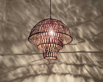 Qualle Rattan Pendelleuchte - Boho Woven Lampenschirm