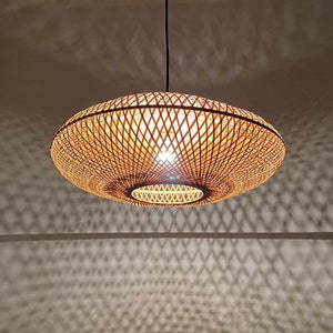 Handwoven Bamboo Oval Pendant Light Fixture -Shade&#39;s Width 19.5 &#39;&#39; by Height 6&#39;&#39; -Natural Color or Black - 110-240V/50-60Hz -Using Worldwide