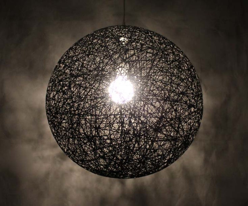 Black Rope Sphere Pendant Lights Diameter 19 7 Inches 50 Cm White Cloth Cord And Metallic Ceiling Canopy