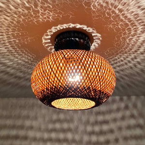 Round Bamboo Flush Mount Light: Natural Woven Lamp Shade