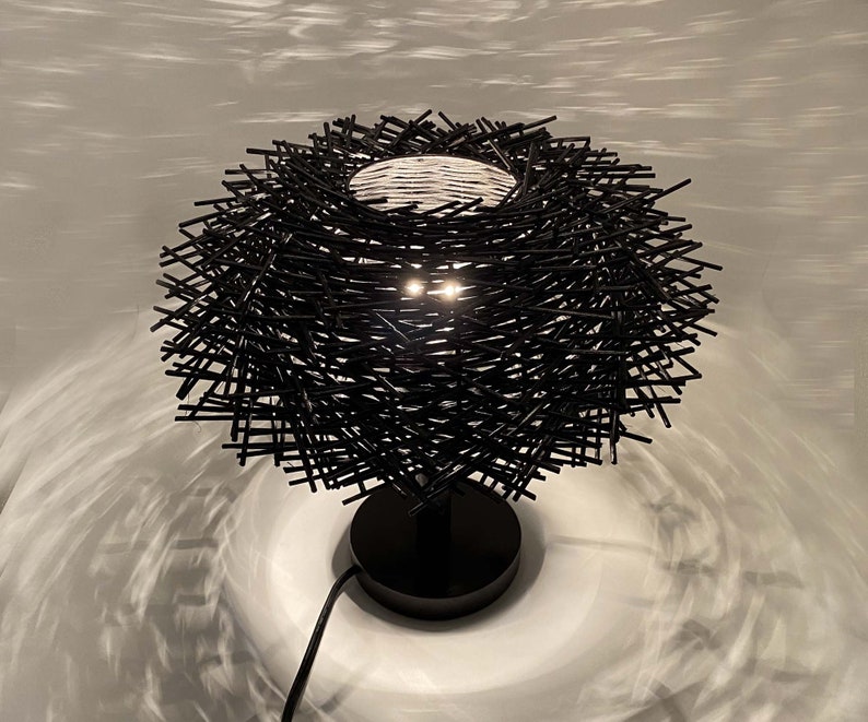 Black Bird Nest Table Lamp Black Desk Lighting Countryside Etsy