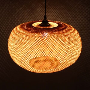 Handwoven Bamboo Pendant Light - Ellipse Lampshade, Natural or Brown