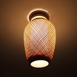 Handwoven Bamboo Flush Mount Ceiling Light - Boho Lighting (8.4&quot;x11&quot;)