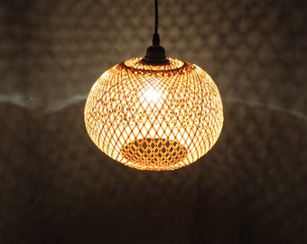 Ellipse-shaped Natural Bamboo Pendant Light - Hanging Lamps - Shade's Width 11''  / Height 7.5'' - CE / UL listed - Using Worldwide