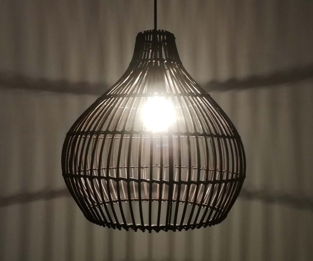Gourdshaped Black Rattan Pendant Lights Black Shade Vintage Lighting