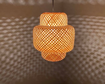 Lámpara colgante de bambú tejida a mano: iluminación de techo rústica, 11,8'' de ancho