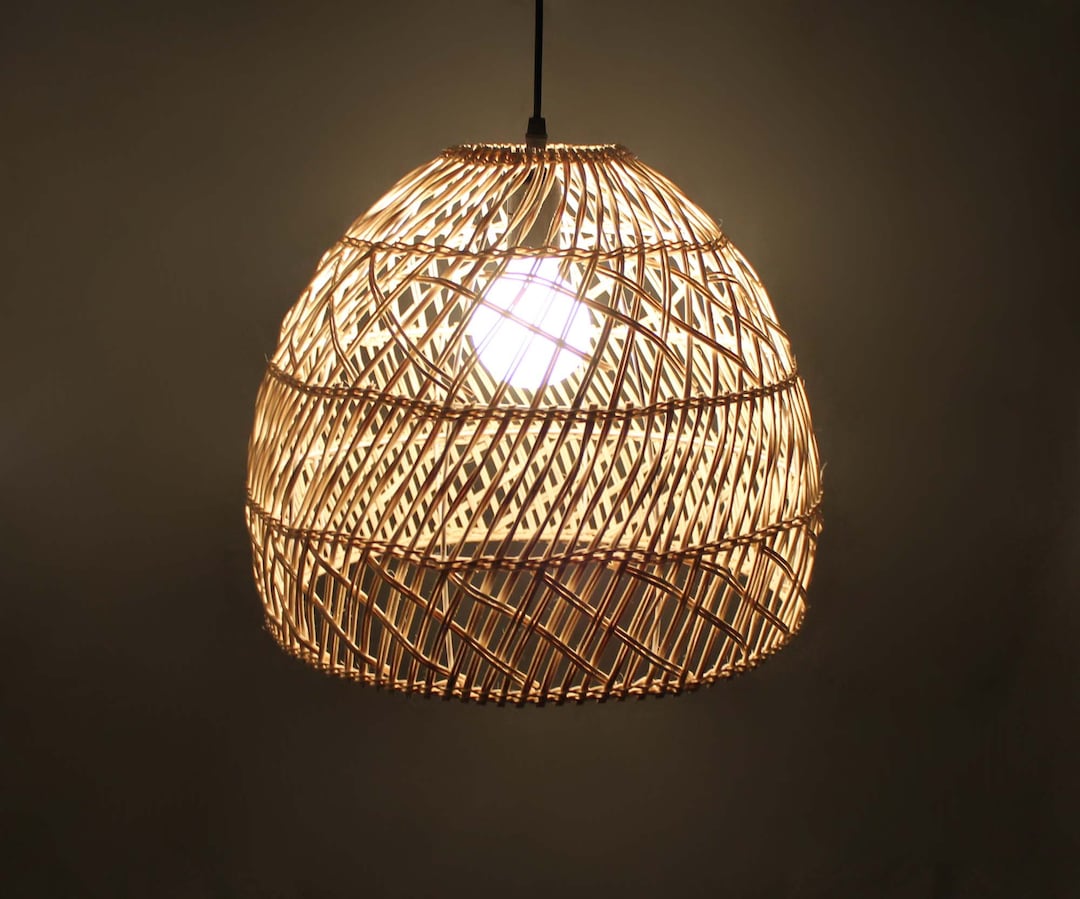 New Hand Woven From Rattan Bell-shaped Pendant Light - Rattan Lighting ...