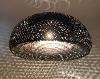 Black Bamboo Pendant Light: Handwoven Hat Ceiling Lamp (17.7"/23.5")