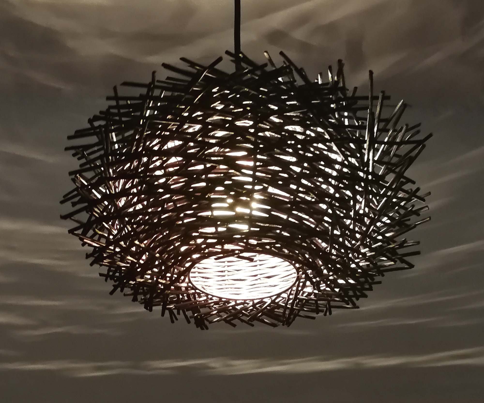 Staggered Form Natural Rattan Birds Nest Pendant Light bird