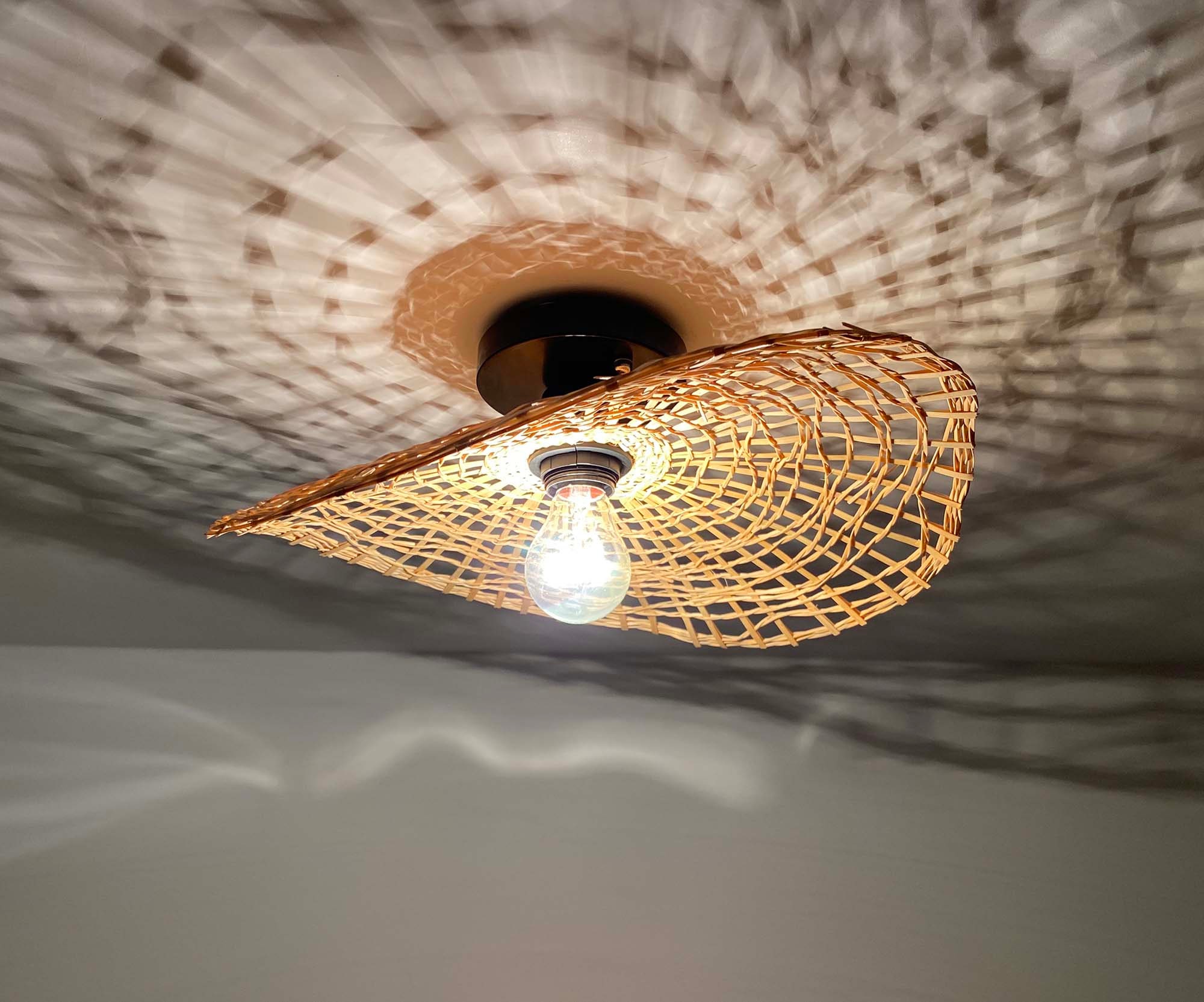 Handwoven Bamboo Flush Mount Ceiling Light: Boho Flying Saucer