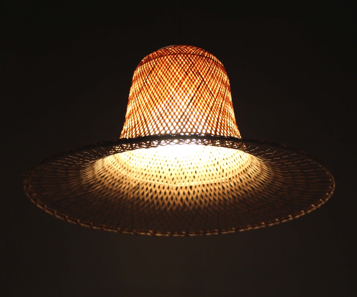 Handmade Hat Lighting Hat Pendant Light Bamboo Pendant Etsy