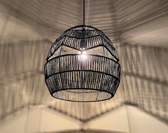 Handwoven From Black Paper Rope Pendant Light - Welcome To Custom Make It In Other Colors - Shade's size: 15'' By 15'' - Free Shipping