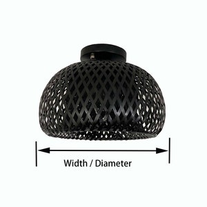 Handwoven Black Bamboo Flush Mount Ceiling Light - Hat Shade