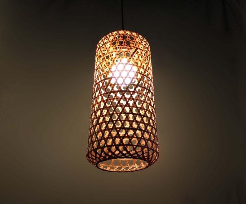 Natural Bamboo or Brown Rustic Style Bamboo Pendant Light - 9 - Pendant Lighting - iD Lights image