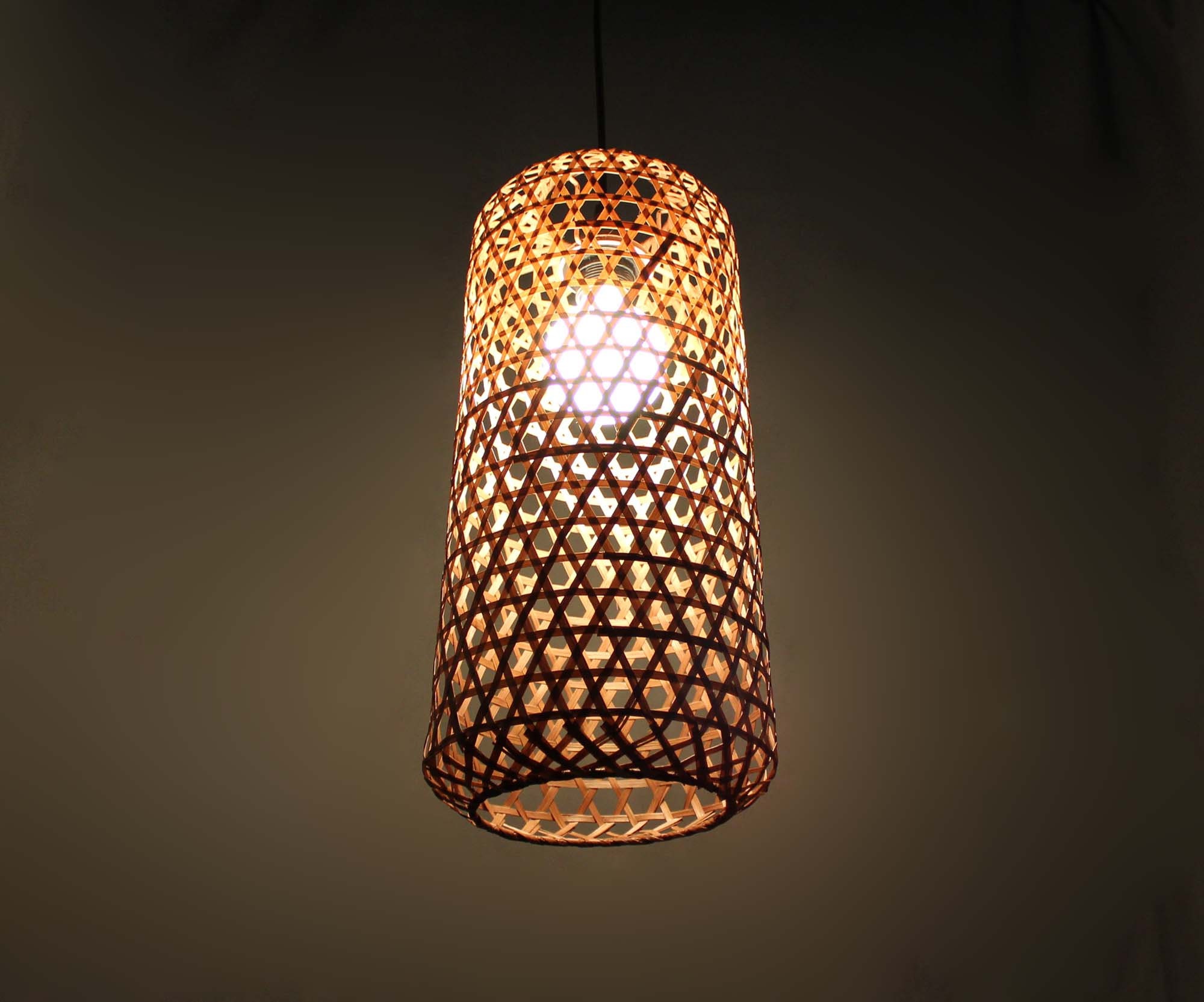Brown or Natural Bamboo Lantern Rustic Style Bamboo Pendant Etsy