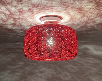 Lámpara de techo empotrada con cuerda de papel roja tejida a mano, pantalla de 30 cm de ancho