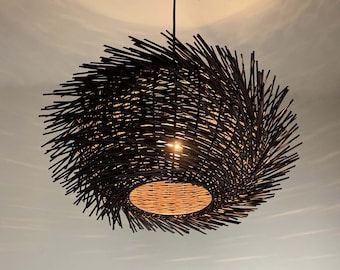 Handwoven Rattan Pendant Light, Rattan Ceiling Lamp, Bird Nest Decorative Lighting Fixture