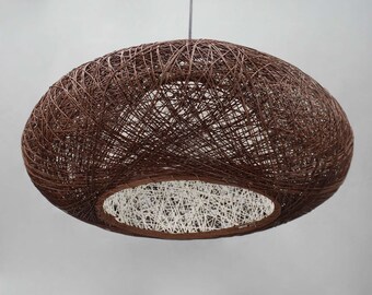Paper Rope Oval Pendant Light, Brown Handwoven Lampshade,Decor Ceiling Lighting, Lampshade Diameter 21.5''
