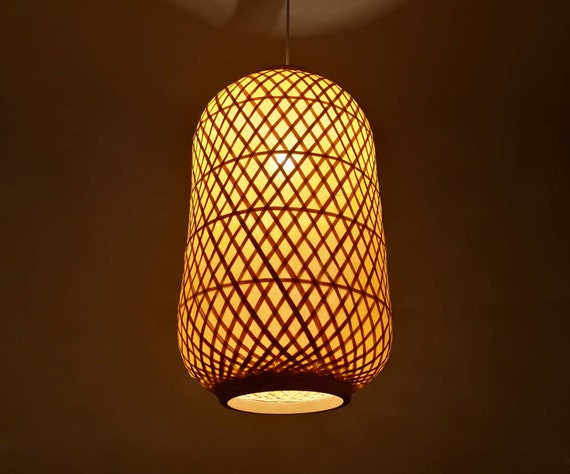 Bambus Pendelleuchte: Rot / Gelb Stoffschirm, DIY Hngeleuchte - Etsy.de