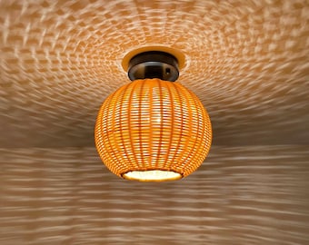 Lámpara de techo empotrada con forma de globo, tejida a mano: decoración costera bohemia
