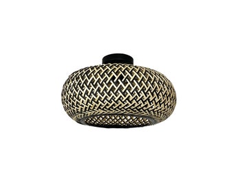 Natural Bamboo and Black Bamboo Mixed Weaving  Flush Mount - Ceiling Lighting Fixture - Ceiling lamp -Semi Flush Lighting - Using Worldwide