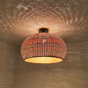 Natural Bamboo Flush Mount Ceiling Lamp: Circular Arc Shade