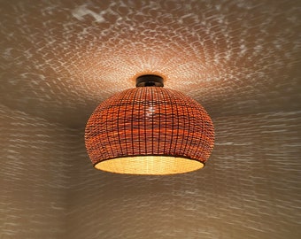 Natural Bamboo Flush Mount Ceiling Lamp: Circular Arc Shade