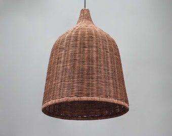 Handwoven Brown Rattan Basket Pendant Light, Rustic Wicker Lighting (W11''xH15.7")