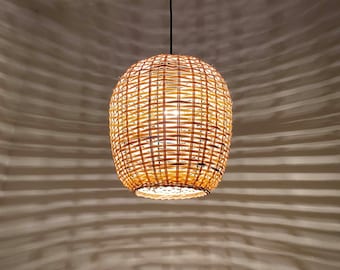 Rattan Pendant Light -Rattan Lighting Fixture -Kitchen Lighting -Shade's Width 9.8" by Height 11.8" -Voltage 110-240V -Using Worldwide