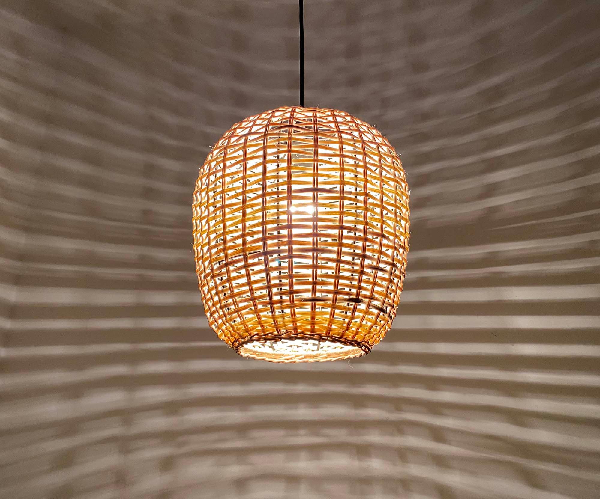 Woven Rattan Pendant Light - Boho Hanging Lamp Shade - Natural