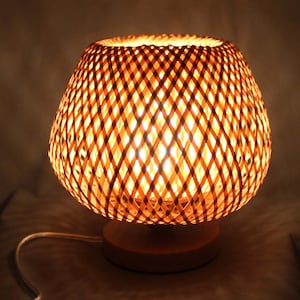 Bamboo Table Lamp,Handwoven Bamboo Table Light,Bedside Table Lamp,Boho Table Lamp,Decor Desk Lamp,Eco-friendly Table Lamp,Bedroom Lamp,
