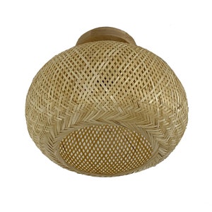 Round Bamboo Flush Mount Ceiling Lamp - Natural Woven Light Fixture