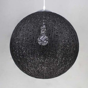 Lampada a sospensione in corda di carta intrecciata a mano, lampada a sospensione a sfera, lampada a sospensione sferica, lampada da soffitto, lampadario decorativo nero, illuminazione da soffitto