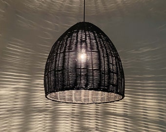 Black or Natural Color Basket Lighting-Hand Woven From Rattan Pendant Lamp-Decor Black Lighting-Pendant Lights-Ceiling Lamp-Rustic Lighting