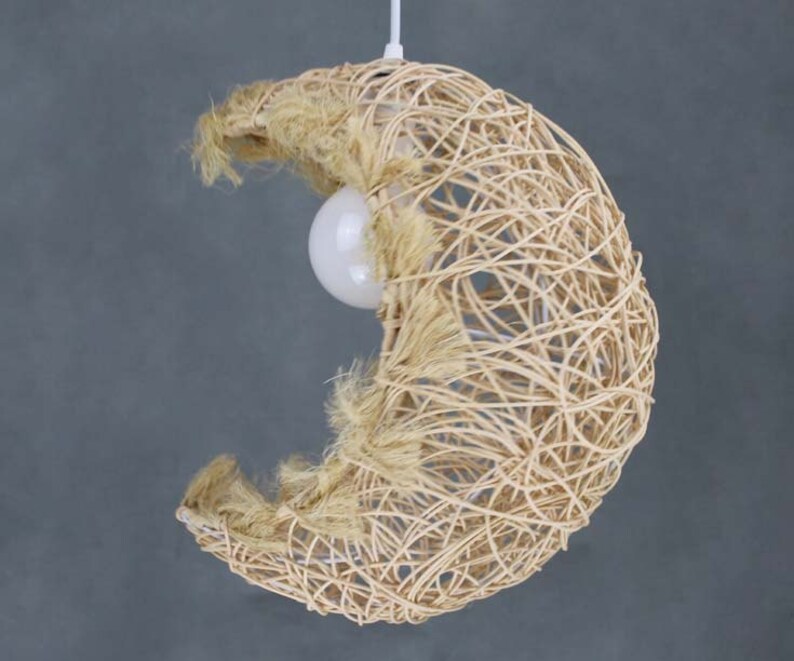 Handmade Rattan Moon Shape Pendant Lighting Pendant Etsy