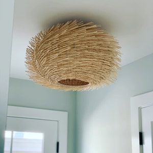 Handwoven Rotational-shaped Process Rattan Flush Mount - Light Like The Milky Way -Rattan Flush Mount - Shade Can't Move - 110-240V/50-60Hz