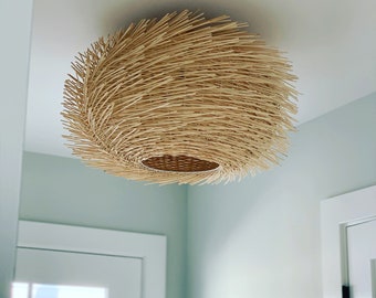 Handwoven Rotational-shaped Process Rattan Flush Mount - Light Like The Milky Way -Rattan Flush Mount - Shade Can't Move - 110-240V/50-60Hz