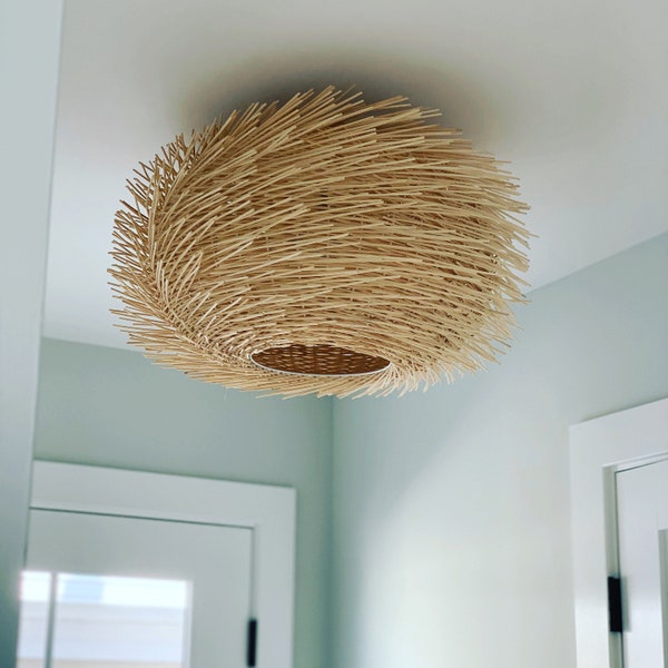 Rattan Flush Mount Ceiling Light Vintage - Etsy