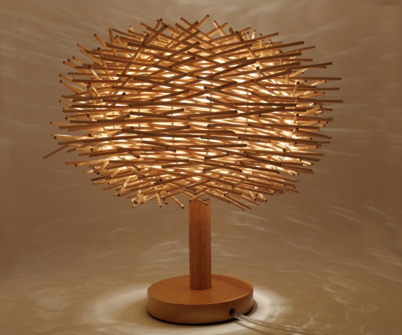 Natural Rattan Bird Nest Table Lamp Countryside Style Desk Etsy