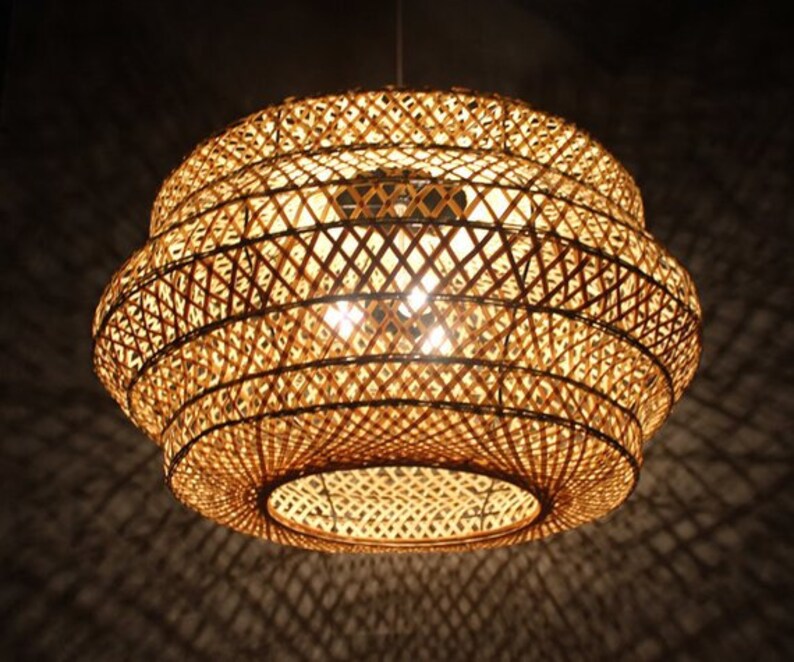 Natural Bamboo Lampshade Fixture Bamboo Lightingpendant Etsy