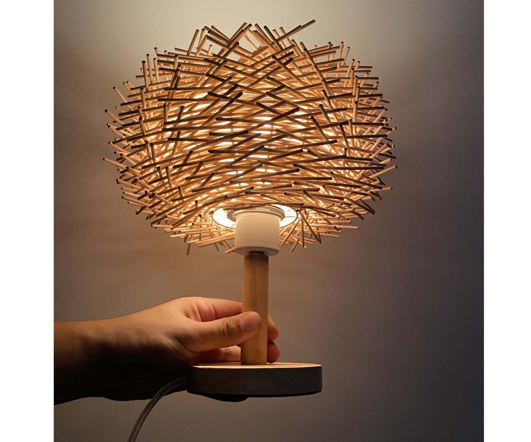 Bird Nest Table Lamp Rattan Desk Lighting Countryside Desk Lighting