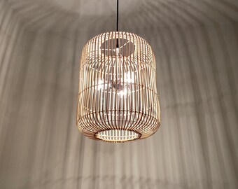 Handwoven Rattan Pendant Light, Farmhouse Wicker Lighting