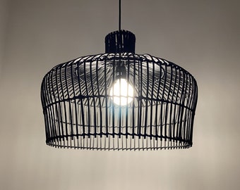 Black Rattan Bell-shaped Pendant Light -Black or Natural color or Brown Lamp Shade -Shade's Width 19.7'' - 110-240V/50-60Hz -Using Worldwide