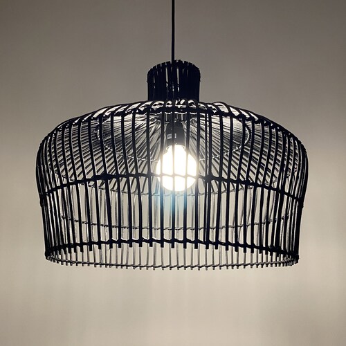 Black Rattan Bellshaped Pendant Light Brown Lamp Shade Etsy