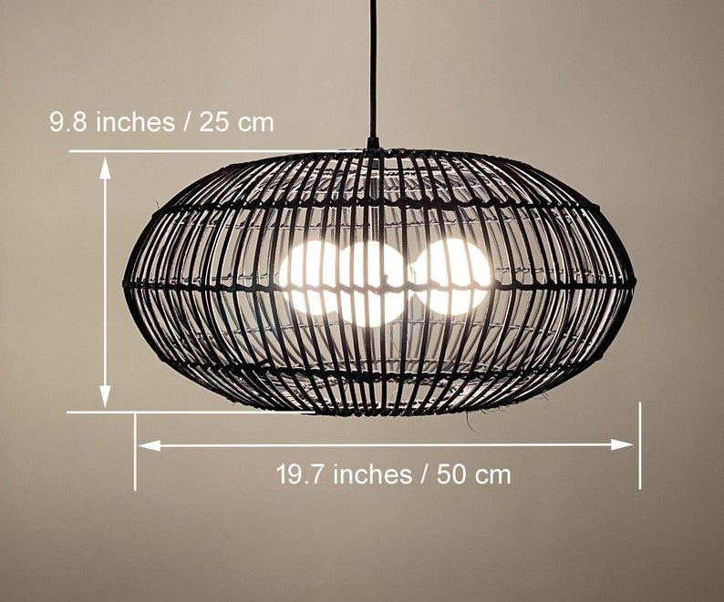 Black Oval Rattan Pendant Light Black Chandelier Lighting Black Rustic Lighting Three Light Bulb Sockets In 110-240V/50-60Hz image 3