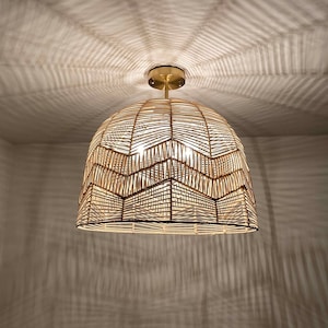 Rattan Basket Flush Mount - Ceiling Lamp - Width 19.7&#39;&#39; by Height 18.8&#39;&#39; - Three Light Bulb Sockets - 110-240V/50-60Hz - Using Worldwide